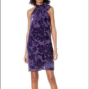 TRINA TURK MOCK NECK BURNOUT VELVET DRESS PURPLE